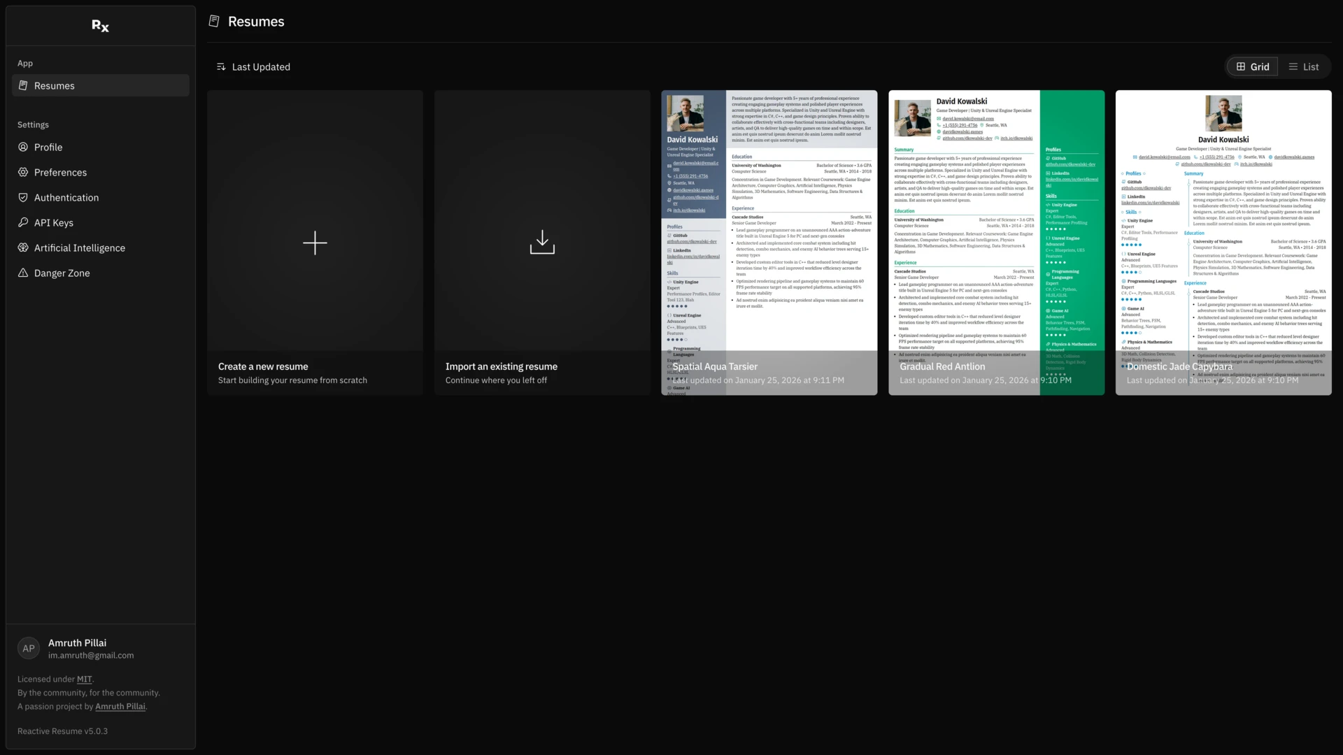 Reactive Resume