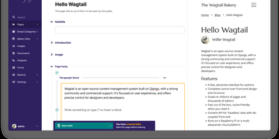 Wagtail screenshot thumbnail